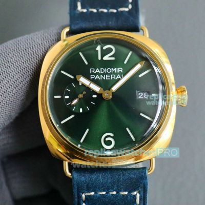 Replica Panerai Radiomir Blue Dial Men 44MM Automatic Movement Yellow Gold Case Watch